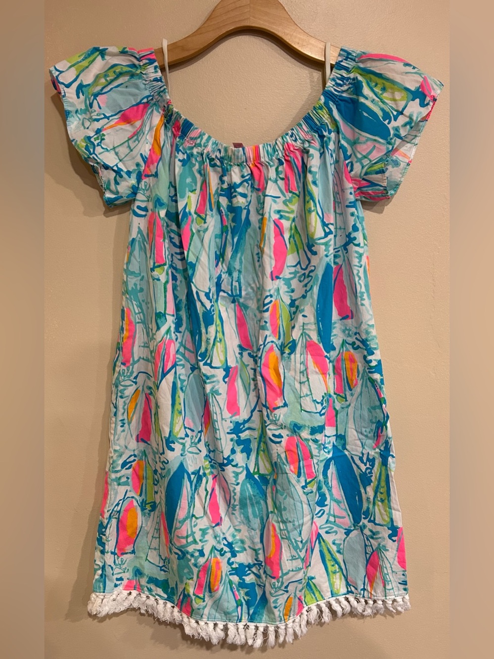 Lilly Pulitzer Marble Beach And Bae Sunglow Sailboat Off Shoulder Dress Med
